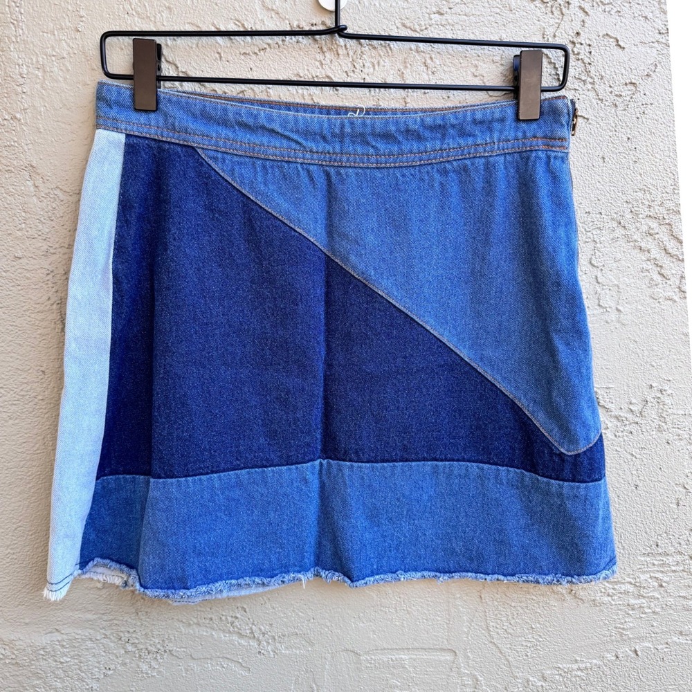 Life In Progress Womens Patchwork Blue Denim Mini Skirt MEDIUM Boho Indie - Picture 4 of 8